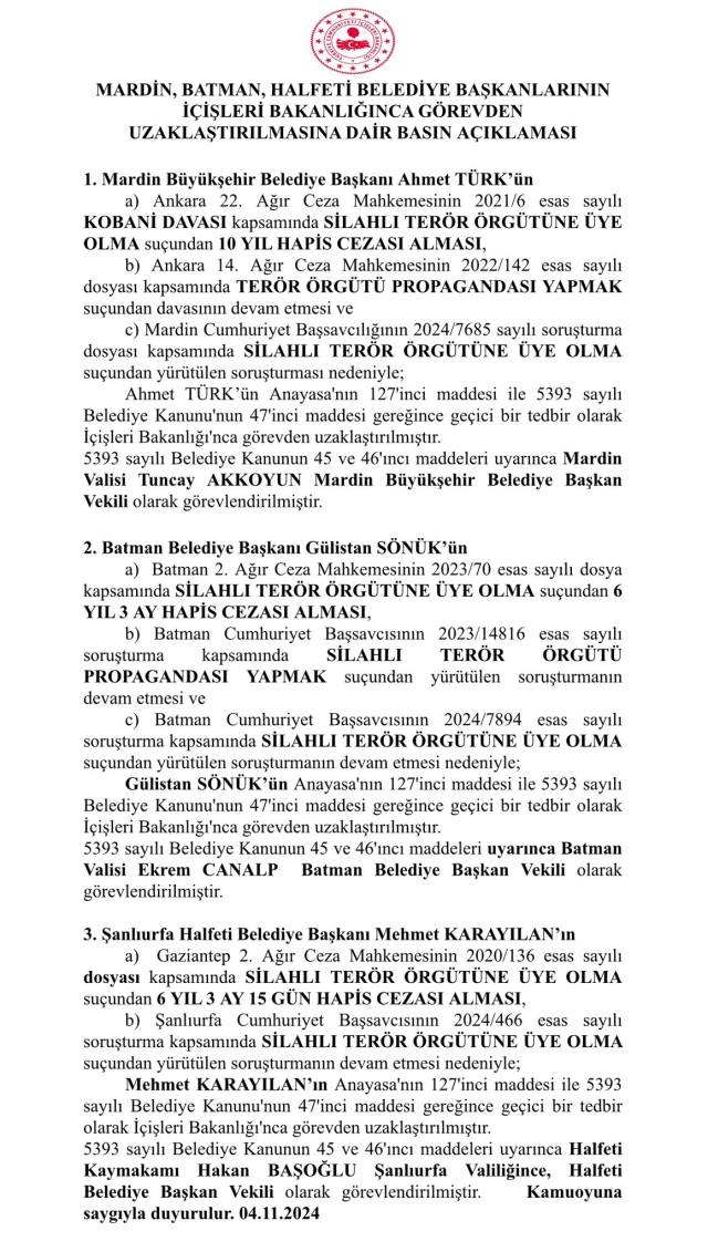 Görevden alınan 3 belediye başkanıyla ilgili suçlamalar