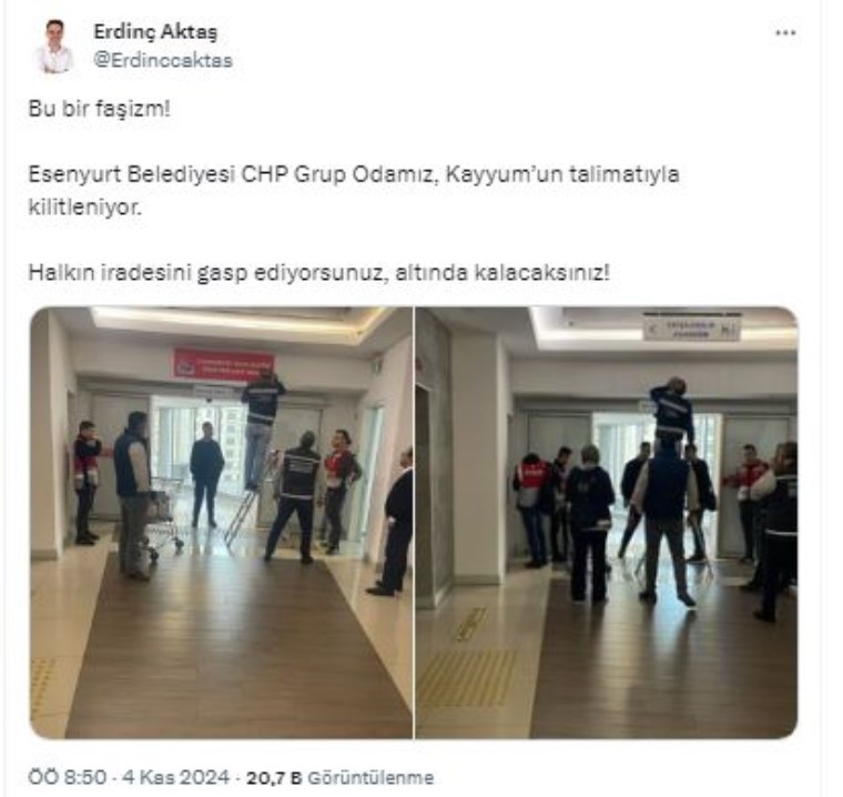 Kayyum atanan Esenyurt'ta CHP'li meclis üyeleri içeri alınmadı, CHP Grup Toplantı Odası tabelası söküldü
