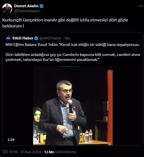Demet Akalın Bakan Tekin'in 'laiklik' açıklamasına ateş püskürdü