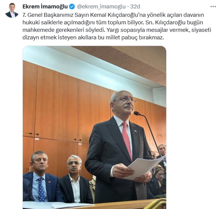 Ekrem İmamoğlu'ndan mahkeme paylaşımı: 'Kılıçdaroğlu gerekenleri söyledi'