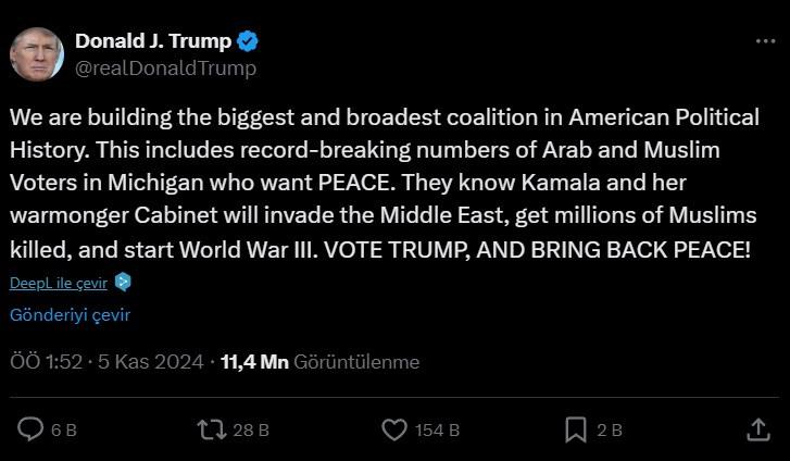 ABD'de Başkan adayı Trump, Michigan'da rekor sayıda Müslümanın desteğini aldığını söyledi